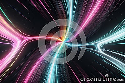 Luminous Neon Wave A Captivating Abstract Creation.AI Generated Stock Photo