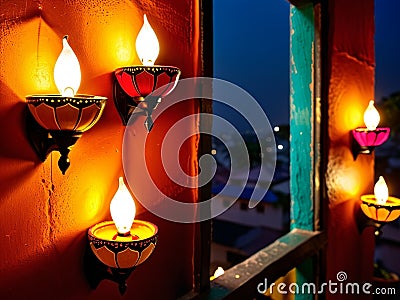 Luminous Traditions Diwali s Earthen Lamp Delight.AI Generated Stock Photo