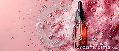 Concept Luxury Skincare, Collagen Luxury Collagen Serum with Oil Bubbles on a Soft Pink Canvas Stock Photo