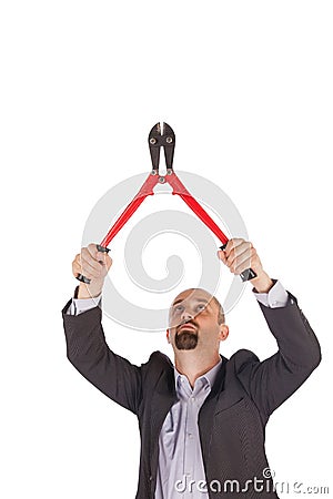 Concept of management - Boss with boltcutters Stock Photo