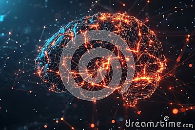 Concept for mapping the brain& x27;s neuronal connections and connectome. Stock. Spread of digital brain connections. Stock Photo