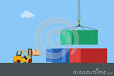 Concept marine cargo port. Vector Illustration