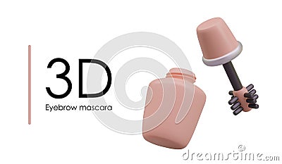 Concept of mascara for eyebrows. Beige open tube, brush with cap Vector Illustration