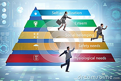 Concept of Maslow hierarchy of needs with businessman Stock Photo