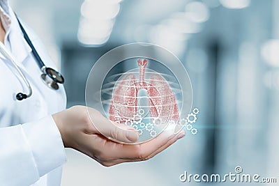 Concept of the mechanism of improving the oxygen saturation of the lungs during illness Stock Photo