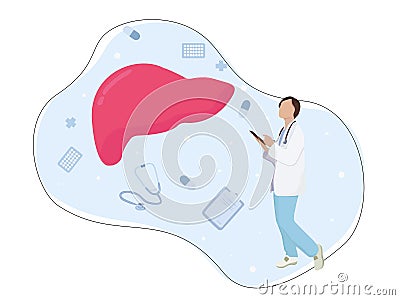 Concept medic with liver treatment tablet stethoscope pills vector illustratio Vector Illustration