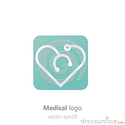 Concept Medical logo.Stethoscope in the shape of heart. Logotype for clinic, hospital or doctor Vector Illustration