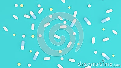 The concept of medical overuse,picture of many medicines,Proper care and use of medicines,medicine Stock Photo