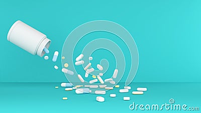 The concept of medical overuse,picture of many medicines,Proper care and use of medicines,medicine Stock Photo