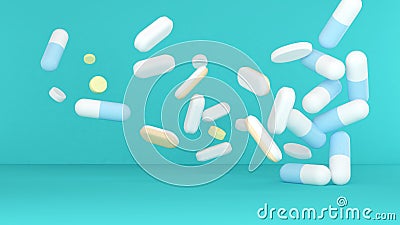 The concept of medical overuse,picture of many medicines,Proper care and use of medicines,medicine Stock Photo