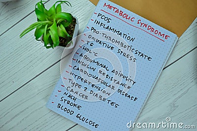 Concept of Metabolic Syndrome write on book with keywords isolated on Wooden Table Stock Photo