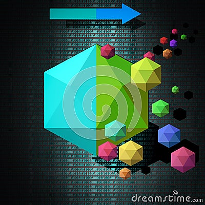 Concept of Microservice architecture and monolithic application moderanization Cartoon Illustration