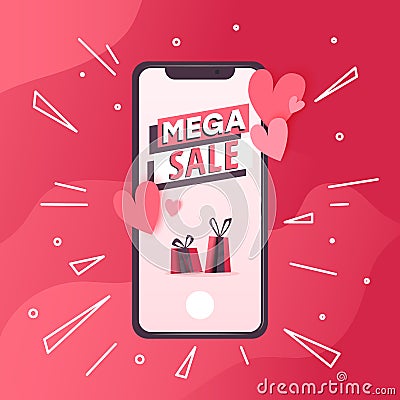 Concept with mobile phone with love messages. Vector Illustration