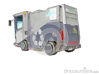 Concept modern blue garbage truck for city back view 3d render on white background no shadow Stock Photo