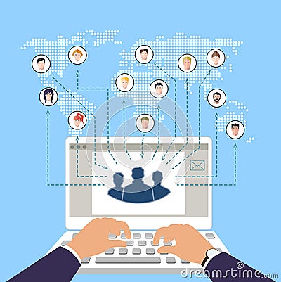 Concept of modern business and teamwork. social networks. online commerce. Vector Illustration