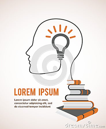 The concept of modern education. Infographic template with profile head, lightbulb and books Stock Photo