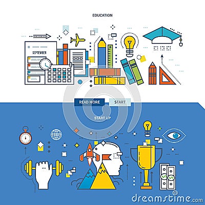 Concept of modern education, training and start-up the project. Vector Illustration