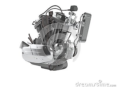 Concept motorcycle engine with radiator with gearbox 3d render on white background no shadow Stock Photo