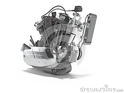 Concept motorcycle engine with radiator with gearbox 3d render on white background with shadow Stock Photo