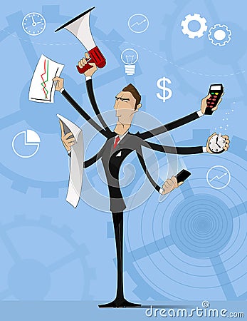 Concept of multitasking businessman Vector Illustration