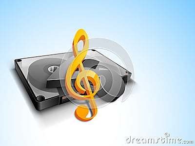 Concept of music with cassette and 3D musical sign. Stock Photo