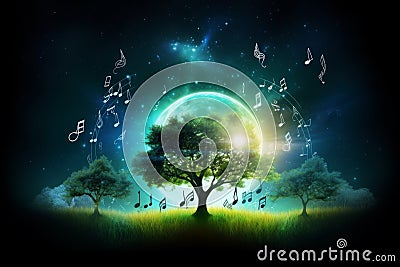 Concept musical harmony tree. Generate Ai Stock Photo