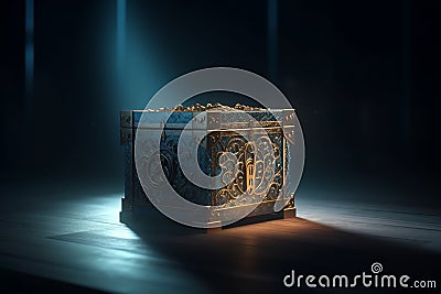 Mysterious pandora box opening with rays of light, high contrast image, 3d rendering, illustration. Generative AI Cartoon Illustration