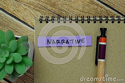Concept of Narrative write on sticky notes isolated on Wooden Table Stock Photo