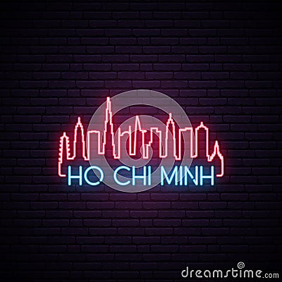 Concept neon skyline of Ho Chi Minh city. Vector Illustration