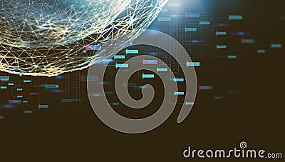 Concept of a network based on Blockchain technology. Abstract futuristic illustration of a global communications network Cartoon Illustration