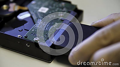 Concept of neuronal and computer technologies. Media. Close up of connecting an external adapter to a computer circuit Stock Photo