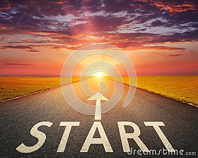 Concept for a new beginning with a sign start Stock Photo