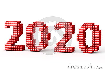 Concept of 2020 New Year text, made from cubes or pixels or texels, isolated on white background with shadows. 3D Render Stock Photo