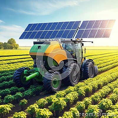 Concept of next-generation agricultural vehicles powered by solar energy.generative AI Stock Photo