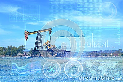 The concept of oil production in the field using artificial intelligence, analysis of the obtained data on the flow rate, MTBF and Stock Photo