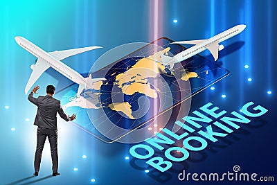 Concept of online airtravel booking with businessman Stock Photo