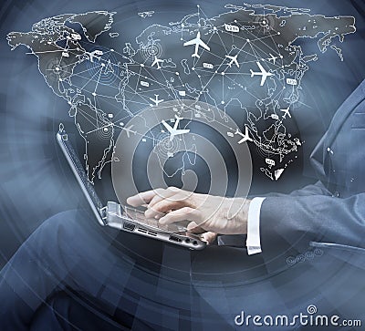 The concept of online booking for air travel Stock Photo