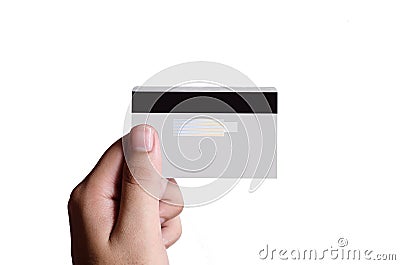 Concept of online purchase, credit card held by a man`s hand. Stock Photo