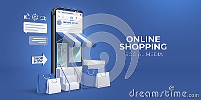 Online Shopping on social media. mobile store application concept Vector Illustration