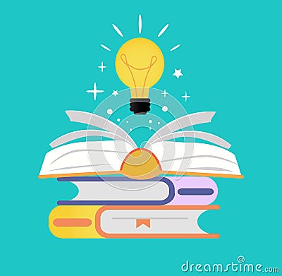 Concept of open book with light bulb Stock Photo