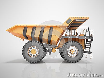 Concept orange dump truck 3D rendering on gray background with shadow Stock Photo