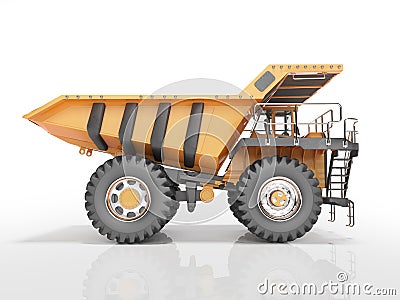 Concept orange dump truck 3D rendering on white background with shadow Stock Photo