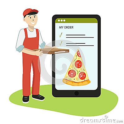 The concept of ordering pizza. Vector Illustration