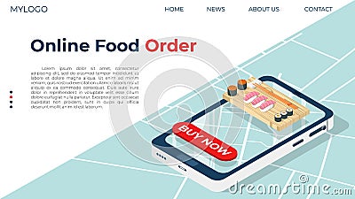 The concept of ordering sushi. Landing page on the topic of ordering food at home Vector Illustration
