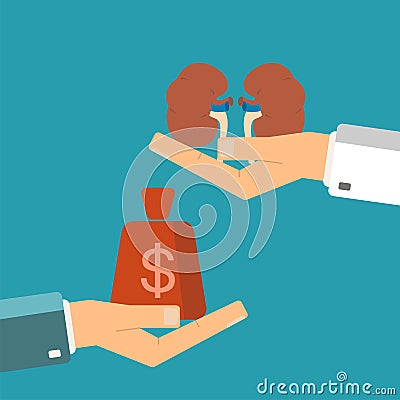 Concept of organ transplant. Buying kidneys. Hand holding human Stock Photo