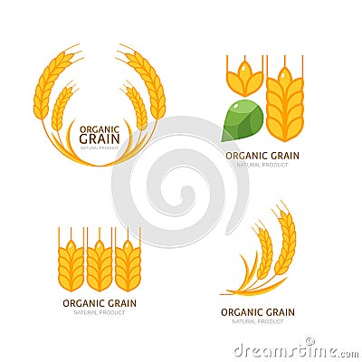 Set of organic wheat grain icons. Vector logo or label design elements. Cereals flat illustration Vector Illustration