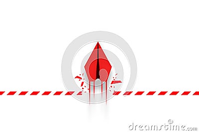 Concept of overcoming barriers, goals, and targets with a red paper plane breaking through an obstacle Stock Photo