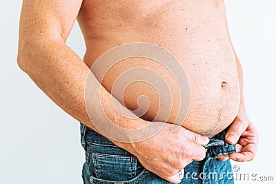 man in denim fat belly Stock Photo
