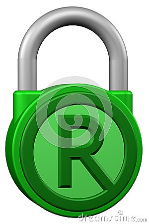 Concept: padlock with sign trademark. 3D rendering. Stock Photo