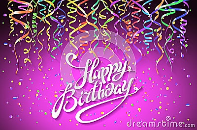 Concept party on pink background top view happy birthday confetti vector Vector Illustration